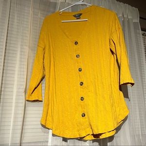 Mustard, ribbed, button up shirt